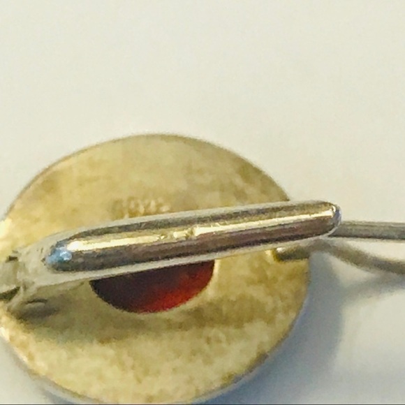 Sterling silver & red stone earrings - Picture 5 of 8